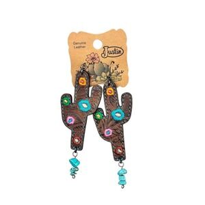 Justin Cactus‎ Dangle Earrings with Turquoise Accents Multicolor